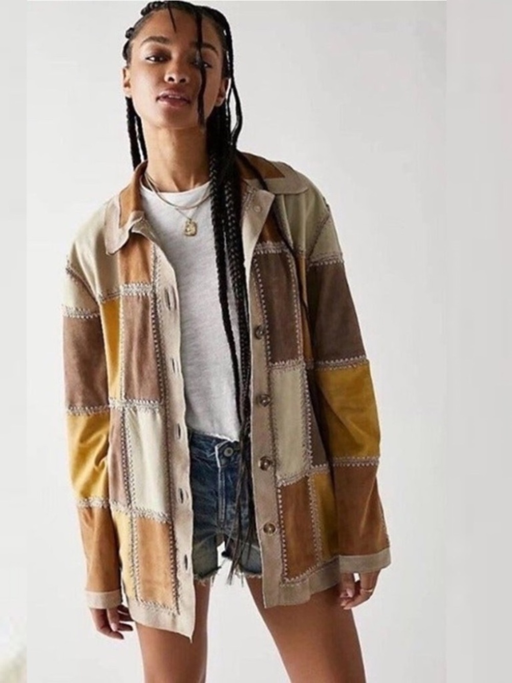 Free People Edie Crochet Chore Leather Goat Suede Jacket $598